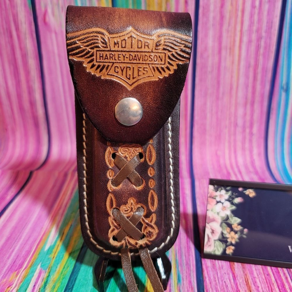 🔷️Vintage Tooled Harley Davidson Leather Belt Loop Knife Sheath or Case - Picture 2 of 9